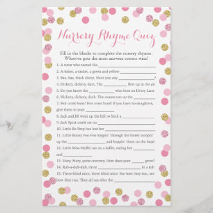 Papier Pink and Gold Baby shower Nursery Rhyme Quiz