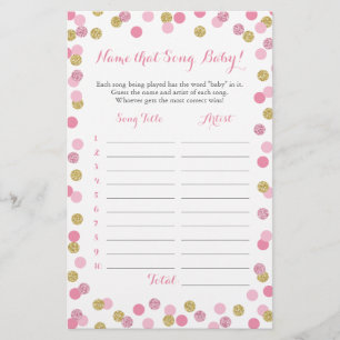 Papier Pink and Gold Guess the Baby Song Baby shower Game