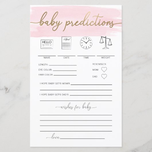 Papier Pink Aquarelle Baby Predictions Jeu (Devant)