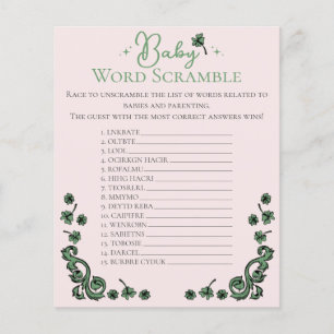 Papier Pink Baby Word Scramble Irish Baby shower Jeu