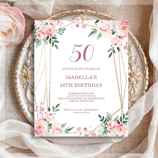Papier Pink Blush Floral 50e Budget Invitation Anniversai