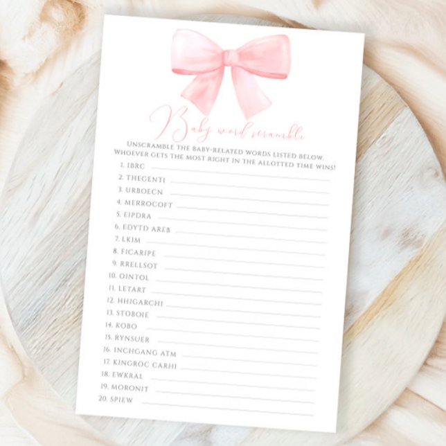 Papier Pink Blush Pastel Bow Baby Word Scramble Jeu (Créateur téléchargé)