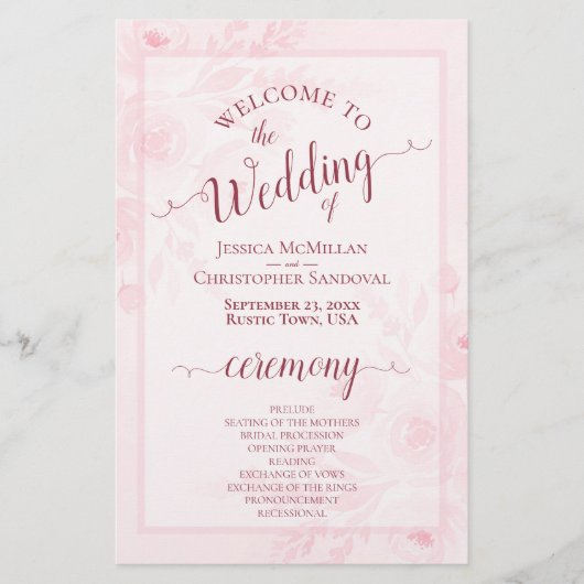 Papier Pink Boho Chic Peonies Budget Wedding Program (Devant)