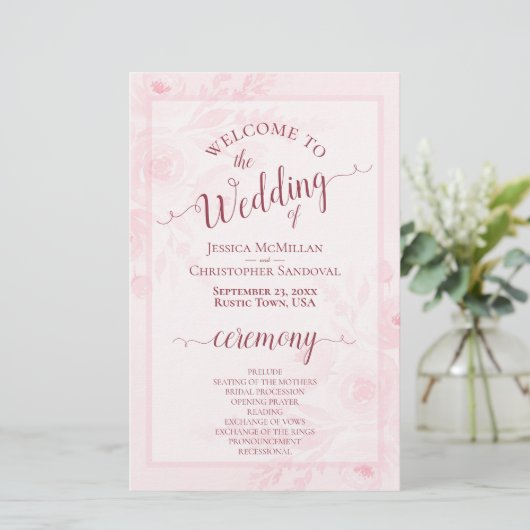 Papier Pink Boho Chic Peonies Budget Wedding Program (Debout devant)