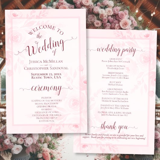 Papier Pink Boho Chic Peonies Budget Wedding Program