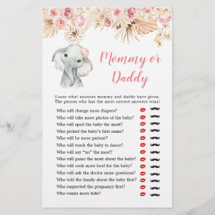 Papier Pink Boho Elephant Girl Baby shower maman ou papa