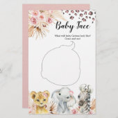 Papier Pink Boho Safari Party Animaux Fille bébé visage j (Devant / Derrière)