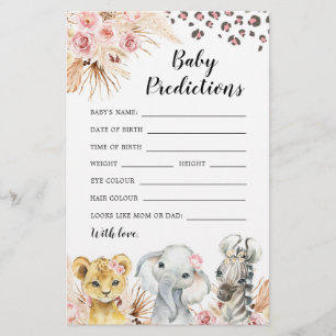 Papier Pink Boho Safari Party Animaux prédiction bébé