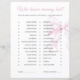 Papier Pink Bow Baby shower Qui Connaît Mommy Meilleur Je