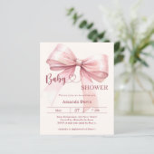 Papier Pink bow beige girl Baby Shower invitation (Debout devant)