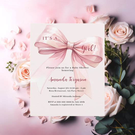 Papier Pink bow c'est une invitation Baby shower fille