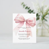 Papier Pink bow c'est une invitation Baby shower fille (Debout devant)