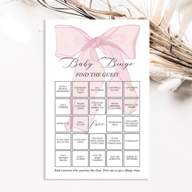 Papier Pink Bow Coquette Bingo Bingo Trouvez le jeu d'inv (Créateur téléchargé)