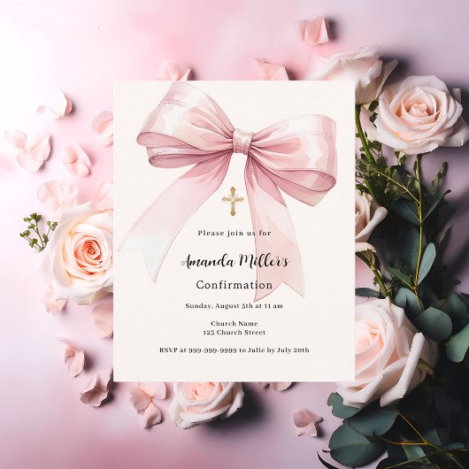 Papier Pink bow cream girl Confirmation d'invitation