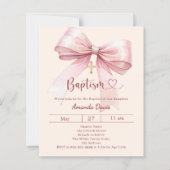Papier Pink bow cream girl elegant Baptism invitation (Devant)