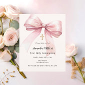 Papier Pink bow crème fille Première communion invitation