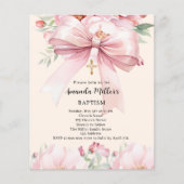 Papier Pink bow crème florales fille Baptême invitation (Devant)