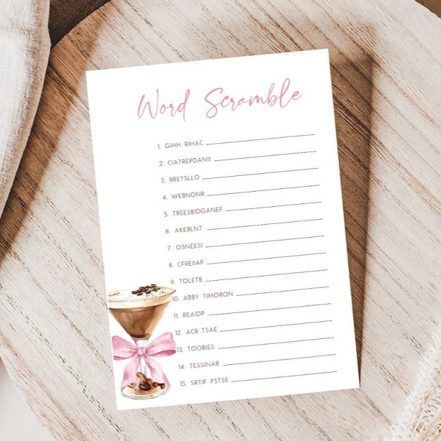 Papier Pink Bow Espresso Martini Shower Scramble Game (Espresso Baby Shower Game)