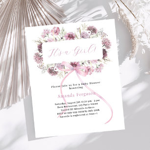 Papier Pink bow floral c'est une invitation Baby shower f