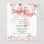 Papier Pink bow florals fille Baptême invitation (Devant)