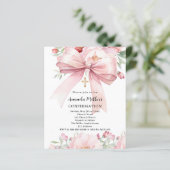 Papier Pink bow florals fille invitation de confirmation (Debout devant)