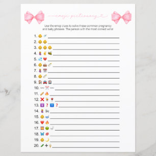 Papier Pink Bow moderne Baby shower Emoji Jeu