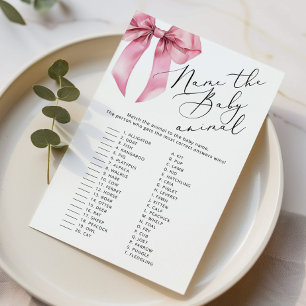 Papier Pink Bow Nom du bébé animal jeu de baby shower