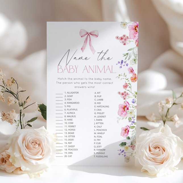 Papier Pink Bow Nom du bébé animal jeu de baby shower (Créateur téléchargé)