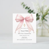 Papier Pink bow pearls girl First Communion invitation (Debout devant)