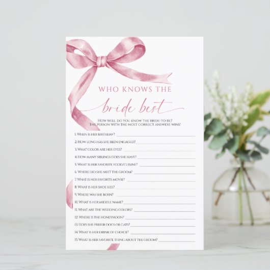 Papier Pink Bow Qui Connaît La Mariée Meilleur Jeu (Debout devant)
