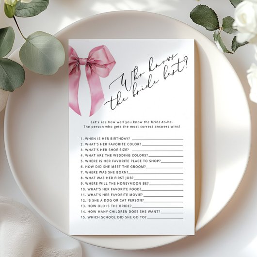 Papier Pink Bow Qui connaît la mariée meilleur jeu de mar