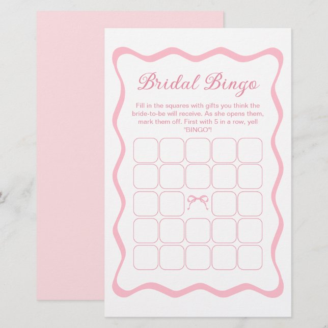 Papier Pink Bow Tying Fête des mariées noeud Jeu de Bingo (Devant / Derrière)