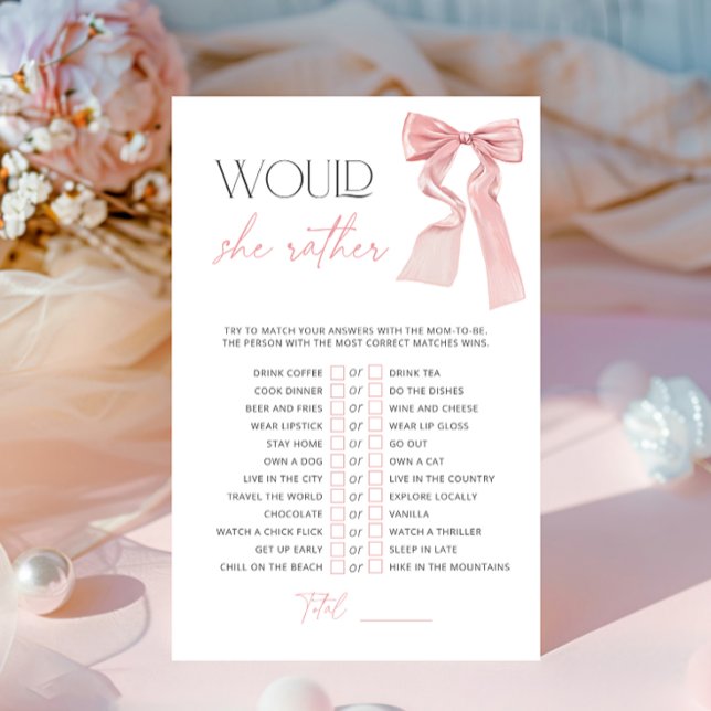 Papier Pink Bow Voudrait-Elle Plutôt Baby shower Jeu (Créateur téléchargé)