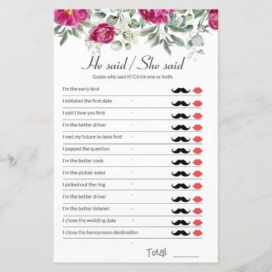 Papier Pink Bridal Shower Game He Said She Said (Devant)