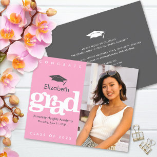 Papier Pink Budget Photo Graduation Cap Bold Invitation