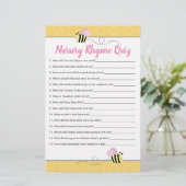 Papier Pink Bumble Bee Baby shower Nursery Rhyme Quiz (Debout devant)