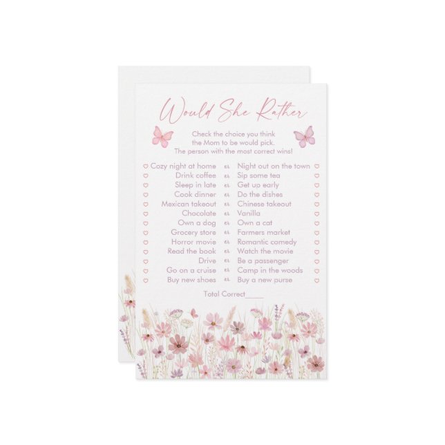 Papier Pink Butterfly Wildflowers Would She Rather Game (Devant/Arrière en situation)