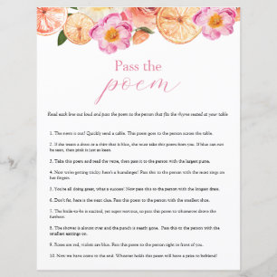 Papier Pink Citrus Pass Poem Fête des mariées jeu