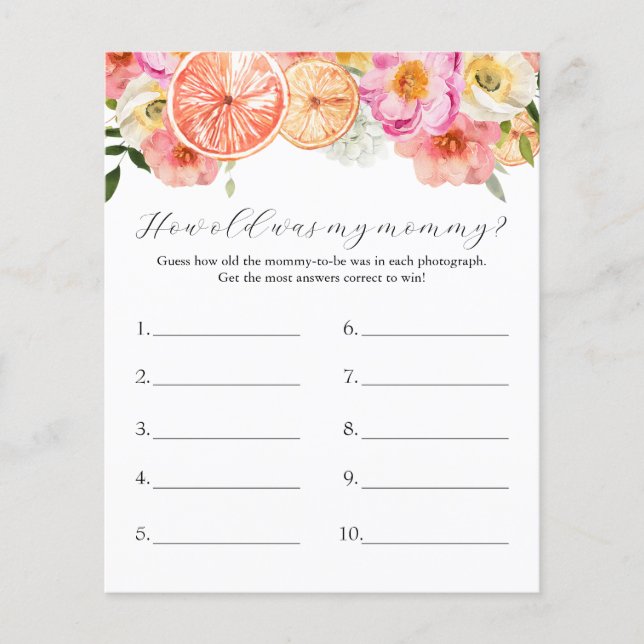 Papier Pink Citrus Quel Âge A Été Mon Baby shower Maman J (Devant)