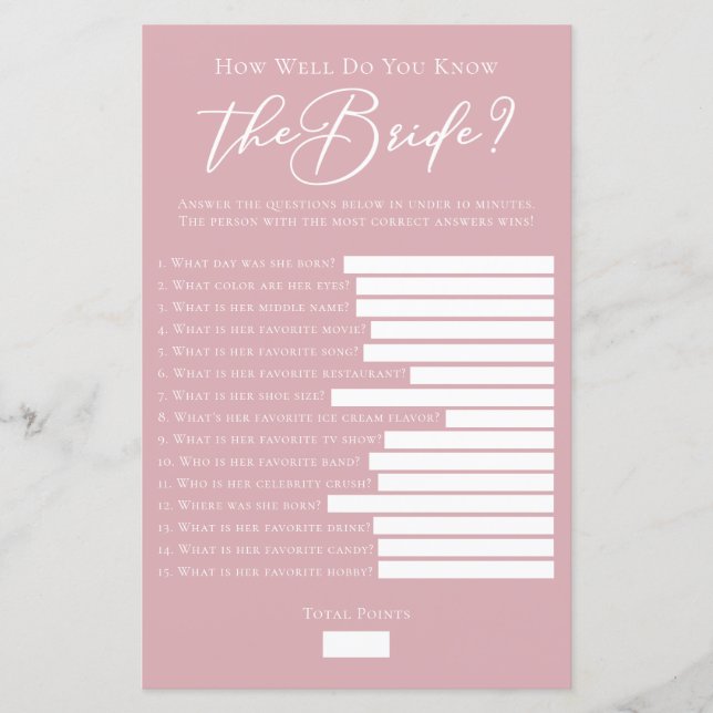 Papier Pink Comment bien connaissez-vous le jeu de douche (Devant)