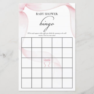 Papier Pink Coquette Bow Baby shower Bingo Jeu