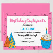 Papier Pink Cute Cupcake Clipart Certificat d'anniversair (Devant / Derrière)
