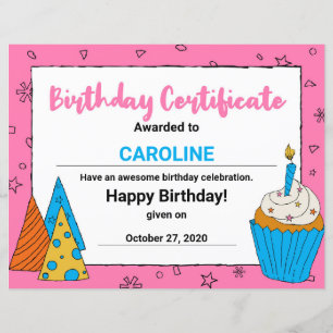 Papier Pink Cute Cupcake Clipart Certificat d'anniversair
