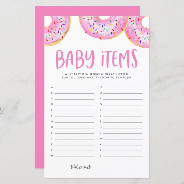 Papier Pink Donuts Devine Le Baby shower Baby Items Jeu (Devant / Derrière)