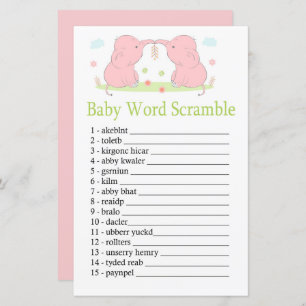 Papier Pink Elephant Baby jeu de mots scramble