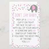 Papier Pink Elephant ne pas dire Baby shower jeu (Devant / Derrière)
