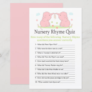 Papier Pink Elephant Nursery Rhyme Quiz jeu de baby showe