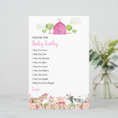 Papier Pink Farm House Animaux Barnyard Prières pour bébé (Debout devant)