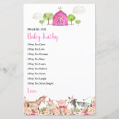 Papier Pink Farm House Animaux Barnyard Prières pour bébé (Devant)