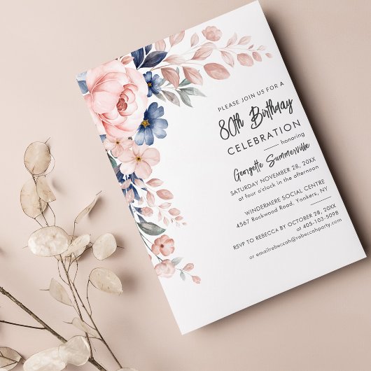 Papier Pink Floral 80th Birthday Party Invitation